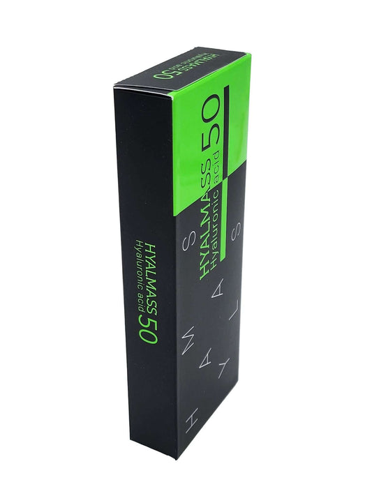 HYALMASS 50 packaging, a dense hyaluronic gel for structured hydration and skin support, ideal for durable skincare.