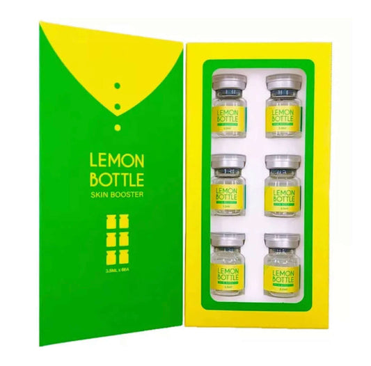 LEMON SKIN BOOSTER set with 6 vials, featuring Vitamin C and HA for brighter complexion and reducing dark spots.