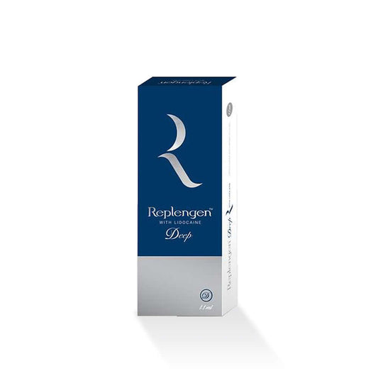 Replengen Deep gel packaging for deep wrinkles treatment, featuring cross-linked hyaluronic acid and Nutrination.