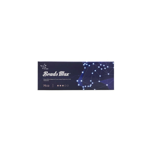 BEADS MAX Mid gel packaging for moderate corrections with hyaluronic acid and Nutrination technology.