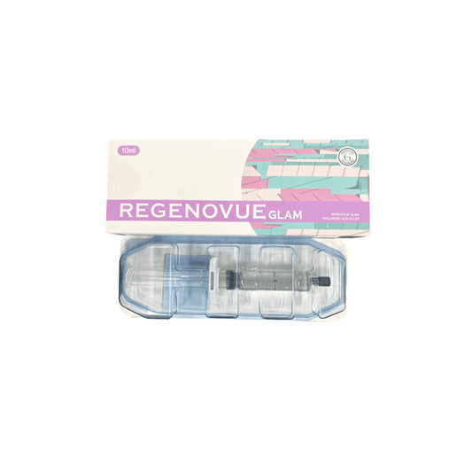 REGENOVUE GLAM Cohesive Body Sculpting Gel with Collagen support in packaging, designed for volumizing and contouring.