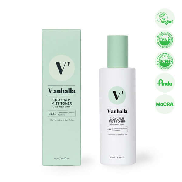 Vanhalla CICA Calm Mist Toner, hydrating mist with Centella Asiatica for soothing skin health and nourishment.