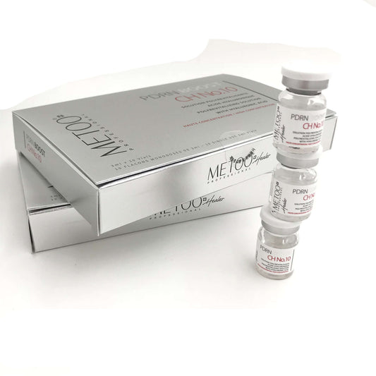 MeToo Healer PDRN Boost vials in a sleek silver box, promoting rapid tissue regeneration and anti-inflammatory benefits.
