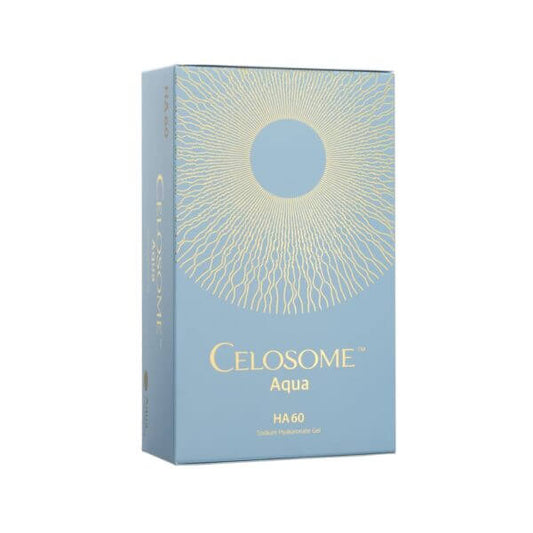 CELOSOME AQUA box featuring hydrating peptide and HA solution for dewy skin and ultimate nutrination.
