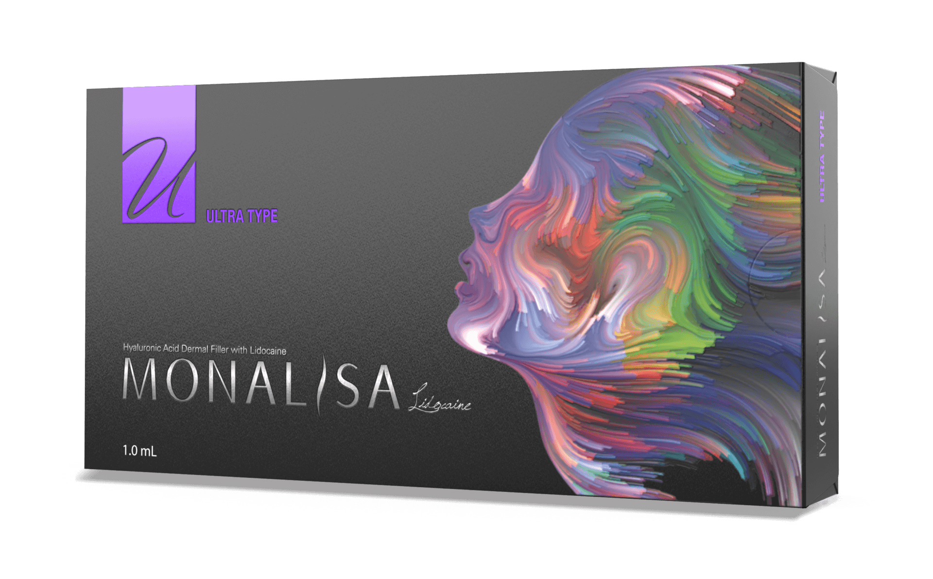 MONALISA Ultra Filler box showcasing vibrant design, ideal for deep facial rejuvenation and volumising with hyaluronic acid.