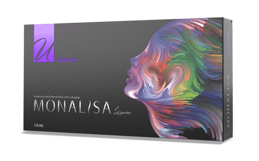 MONALISA Ultra Filler box showcasing vibrant design, ideal for deep facial rejuvenation and volumising with hyaluronic acid.