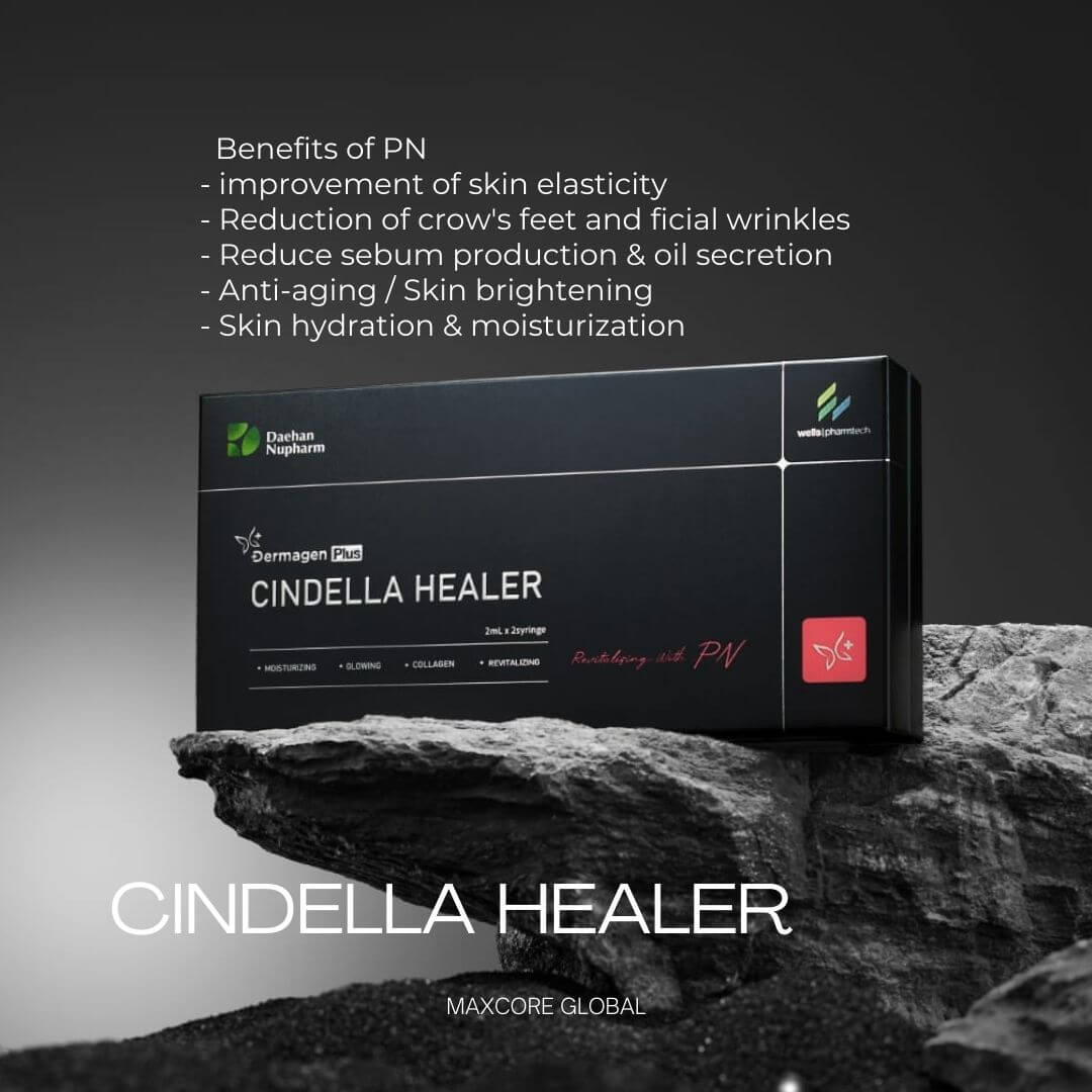 Cindella Healer PN box showcasing skin elasticity benefits and anti-aging properties for enhanced hydration and moisture.