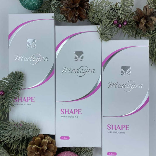 Medeyra SHAPE contouring gel boxes with lidocaine, designed for non-surgical facial shaping and lifting.