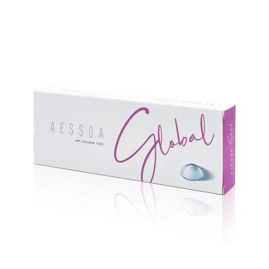 AESSOA Global product box featuring hyaluronic acid with Lidocaine for advanced skin rejuvenation.