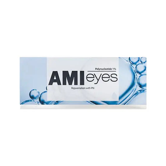 AMI Eyes packaging featuring PDRN for under-eye rejuvenation and reduced dark circles.