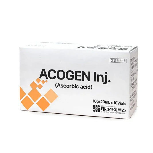 Acogen Inj box with Ascorbic Acid, a professional skin rejuvenation solution for youthful vitality and hydration.