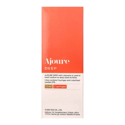 AJOURE Deep box containing 2 syringes for treating moderate to deep wrinkles with hyaluronic acid.