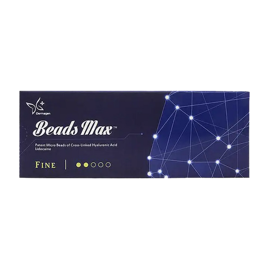 Beads Max Fine hyaluronic acid gel box designed for fine lines treatment and skin rejuvenation, featuring unique microbead technology.
