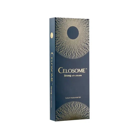 Celosome Strong box featuring sodium hyaluronate gel for deep tissue contouring and augmentation.