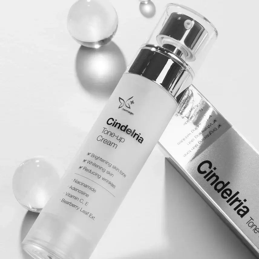Cindelria Tone Up Cream bottle, brightening daily cream with niacinamide for glowing skin and even tone.
