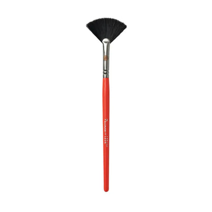 LHALA fan brush with black bristles and red handle, ideal for makeup application and skincare routines.