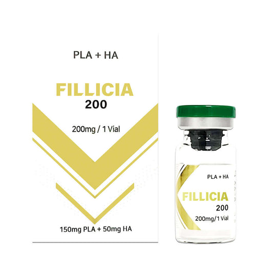 FILLICIA 200 MG collagen-stimulating filler with polylactic acid microspheres for volume restoration.