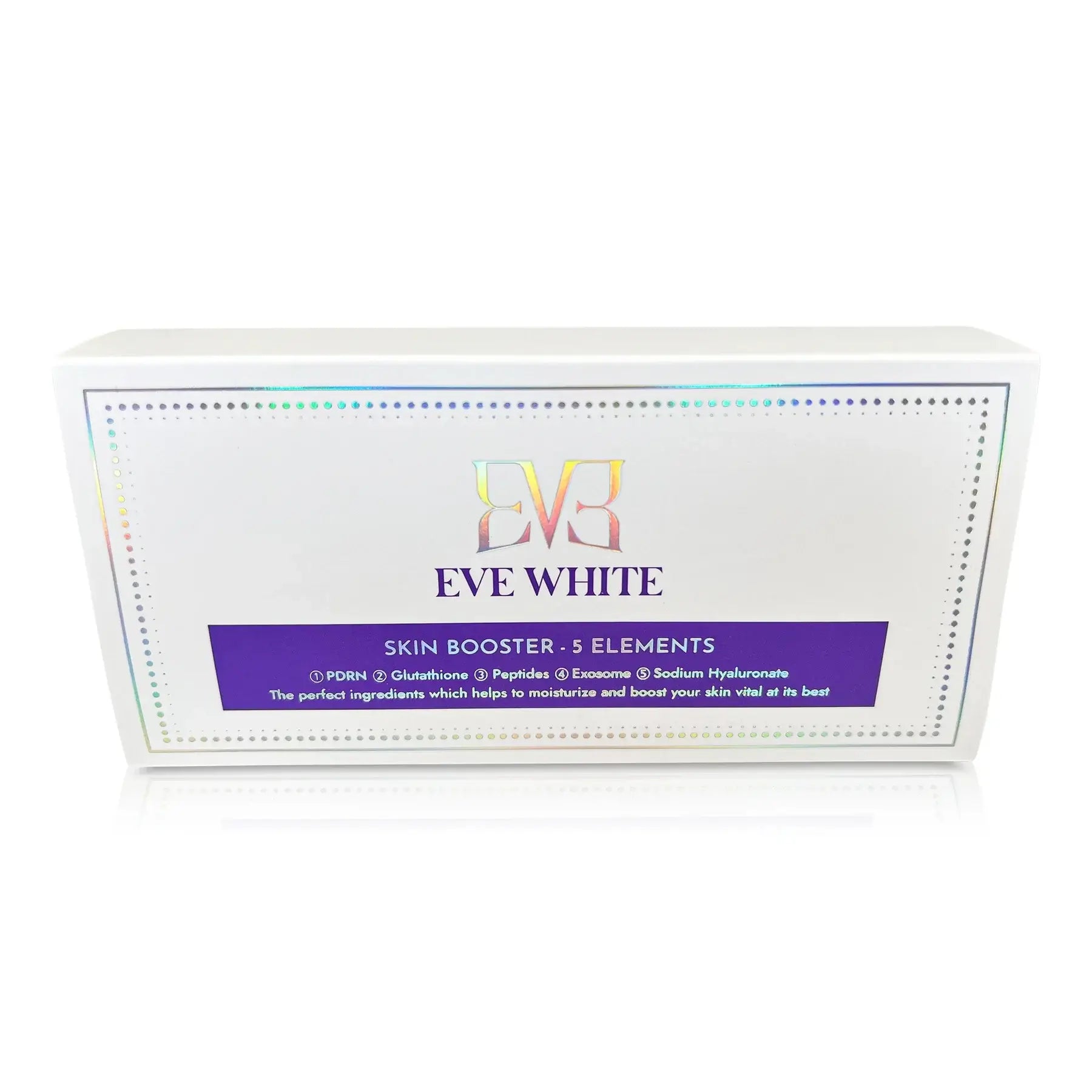EVE WHITE Skin Booster 5 Elements packaging, featuring hydration and luminosity benefits for even skin tone.
