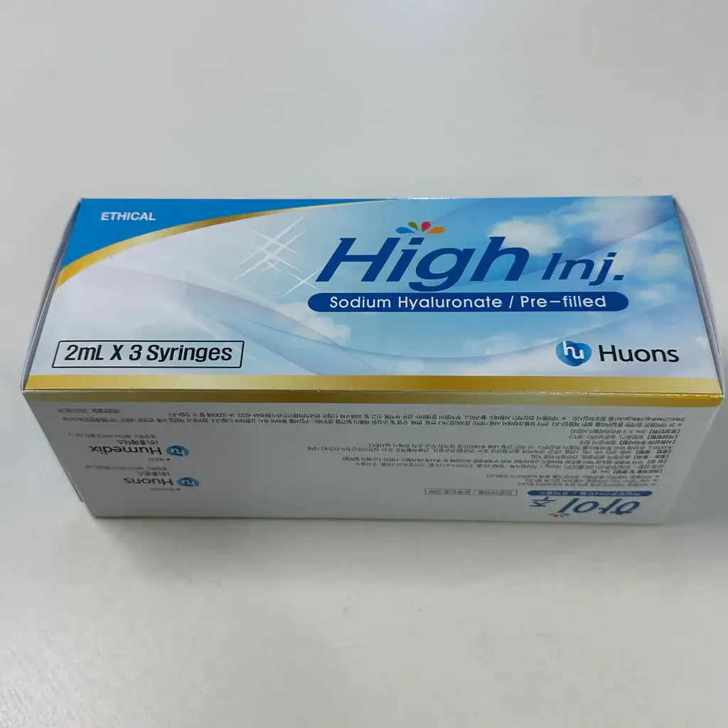 High Inj skin brightening product box with 2mL x 3 syringes for detoxification and revitalization.