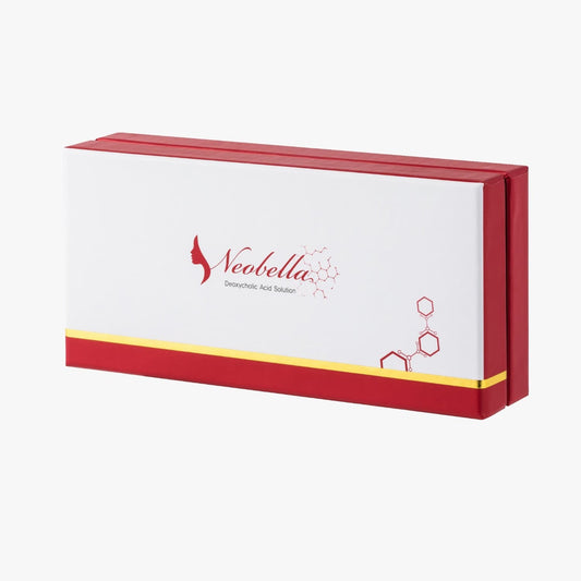 NEOBELLA (5 x 8ml) packaging for fat-dissolving solution, FDA-approved for body and double chin contouring.