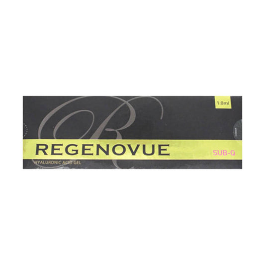 Regenovue SUB-Q 1.0ml hyaluronic acid gel packaging for deep structural support and enhancement in aesthetic applications.