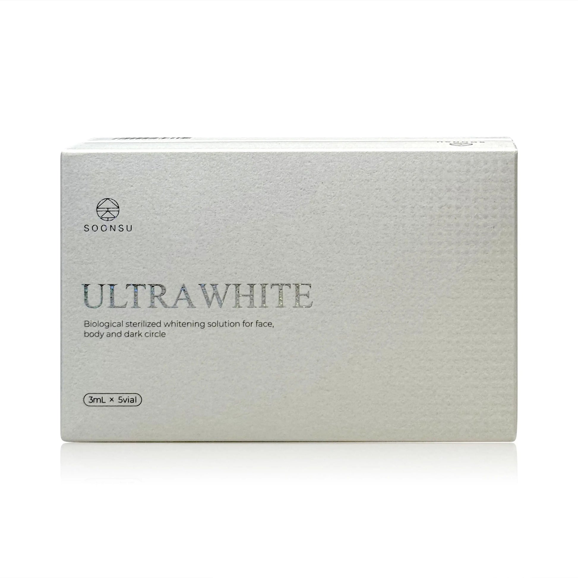 ULTRA WHITE 3ml x 5vials brightening booster by Soonsu for face, body, and dark circles, enhances complexion with vitamins.