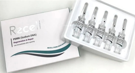 RECELL PDRN Boost pack showcasing 5 vials of regenerative sodium DNA for skin renewal and nutrination.