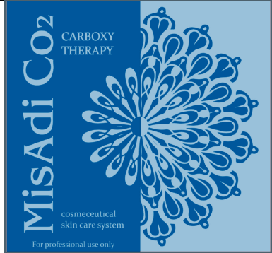 MISADI Co2 Mask packaging design featuring carboxy therapy for radiant skin and professional use.