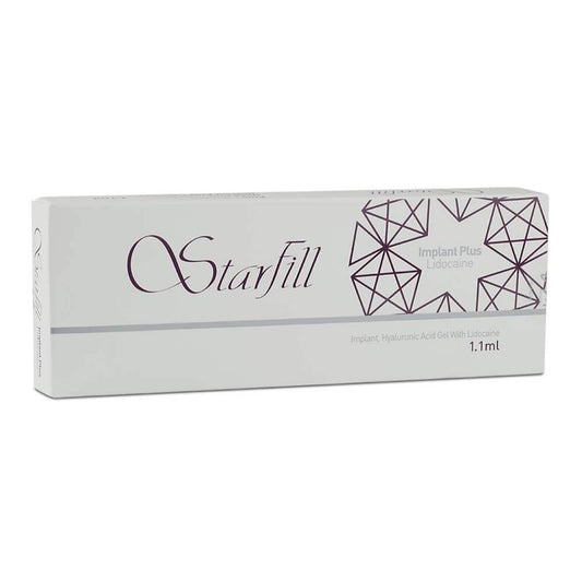 Starfill Implant Plus box with hyaluronic acid, 1.1ml, designed for deep tissue applications and structural support.
