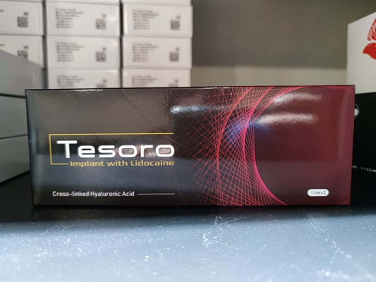 TESORO Implant with Lidocaine for structural augmentation, featuring cross-linked hyaluronic acid for enhanced results.