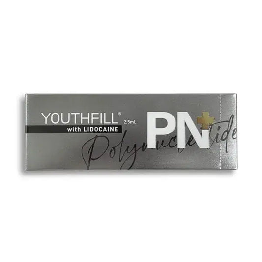 YOUTHFILL PN product packaging with lidocaine, 2.5ml Polynucleotide skin booster for youthful radiance.