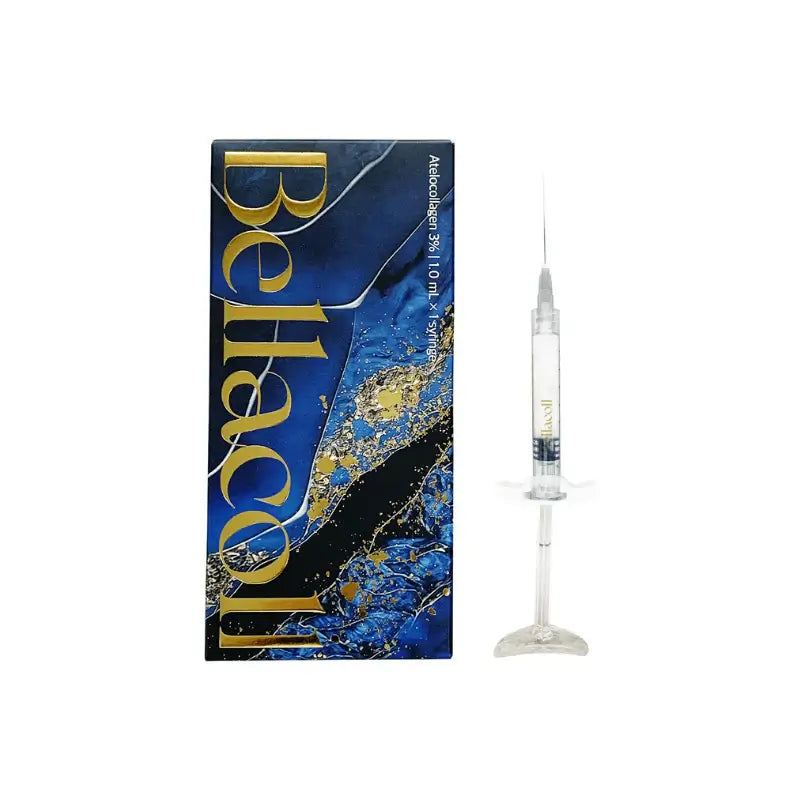 BELLACOLL Korean Atelocollagen filler syringe and packaging, enhancing nutrition and moisture for skin rejuvenation.