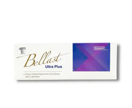 Bellast Ultra Plus packaging, a hyaluronic acid filler with lidocaine for deep wrinkle correction and natural finish.