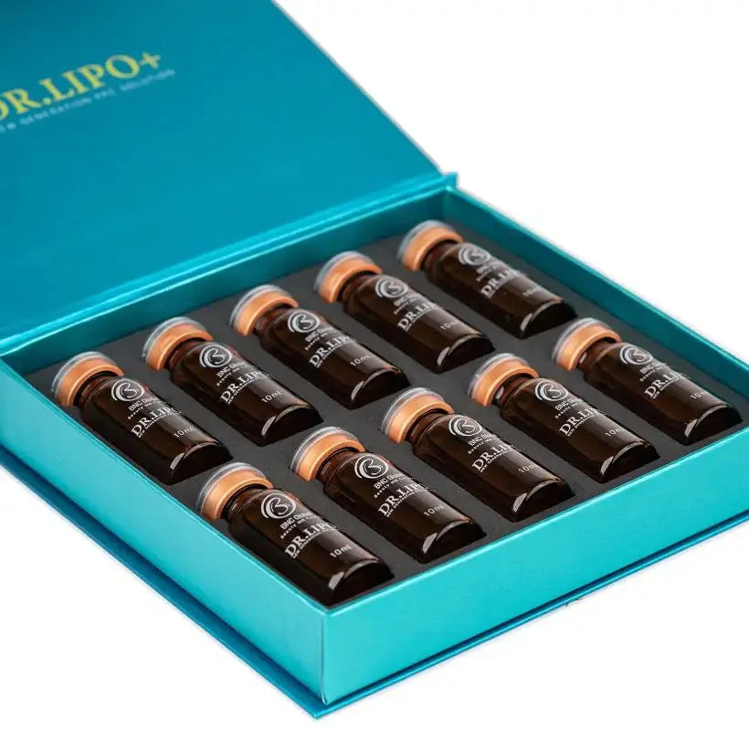 Dr Lipo+ Body adipose dissolving solution vials in a stylish box for non-surgical body shaping and contouring.