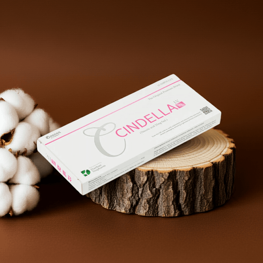 Cindella by DHNP box on wooden surface with cotton, available from Nutrination for radiant skin and detox support.