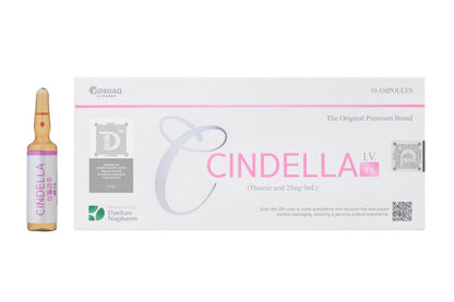 Cindella by DHNP, 10 ampoules, blended with thioctic acid and vitamin C, available at Nutrination for glowing skin.