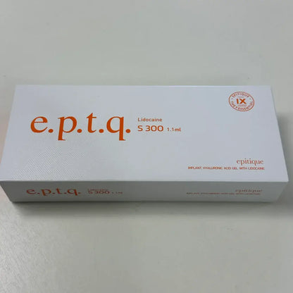 EPTQ S300 packaging, mid-depth hyaluronic filler for wrinkle correction, contains lidocaine for comfort.