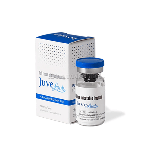 Juvelook 50mg vial and box for soft tissue injectable implant, now available at Nutrination.