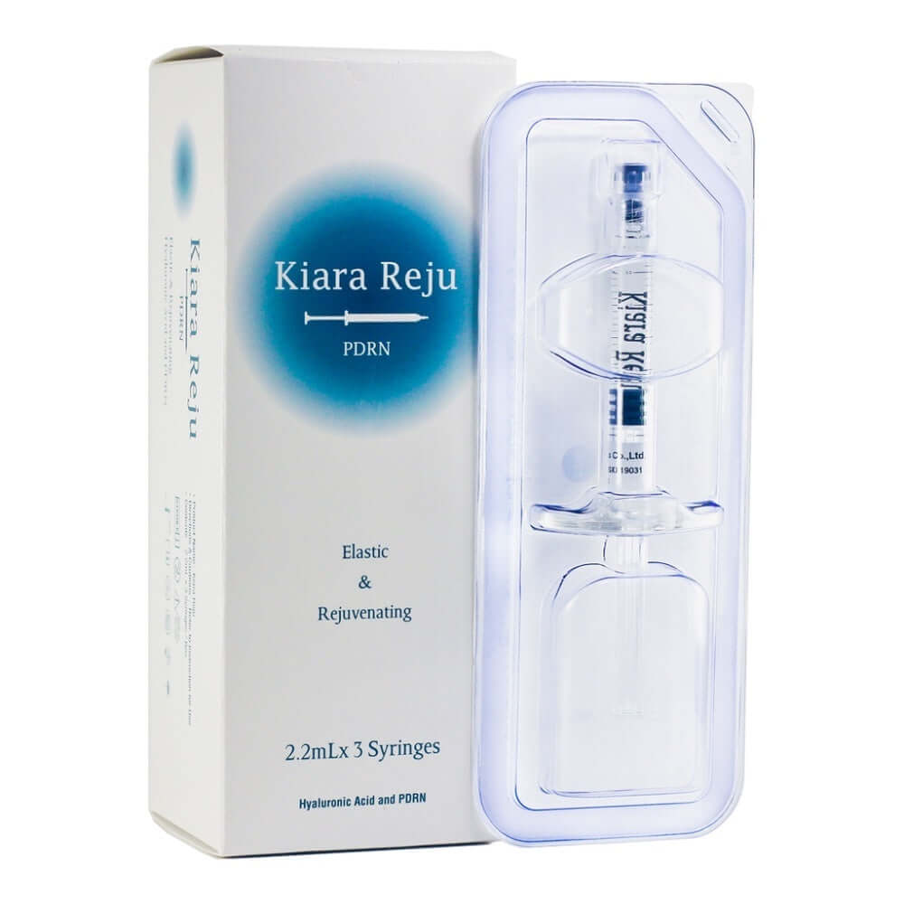Kiara Reju by Nutrination: 2.2ml x 3 skin booster with salmon DNA and hyaluronic acid for hydration and renewal.