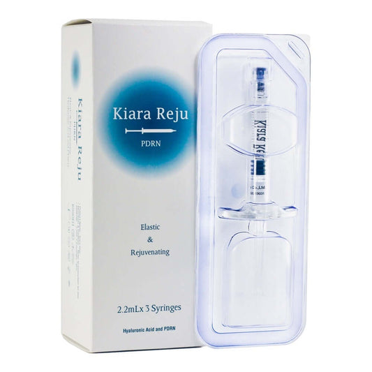 Kiara Reju by Nutrination: 2.2ml x 3 skin booster with salmon DNA and hyaluronic acid for hydration and renewal.