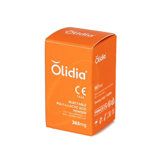 Olidia 365mg PLLA collagen stimulator for facial volume and rejuvenation, Nutrination product packaging.