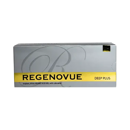 REGENOVUE Deep Plus box packaging for hyaluronic acid filler with lidocaine for wrinkle correction and facial volume
