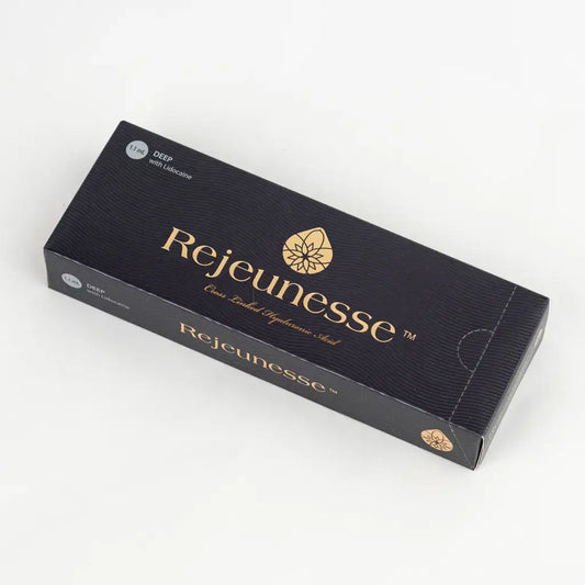 Rejeunesse Deep packaging showcasing high-concentration hyaluronic acid for wrinkles, available from Nutrination.