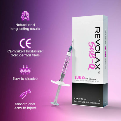Revolax Sub-Q 1.1ml dermal filler from Nutrination, designed for facial contouring with long-lasting results.