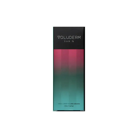 Voluderm SubQ packaging, high-density HA filler for deep facial volume, ideal for sculpting and contouring.
