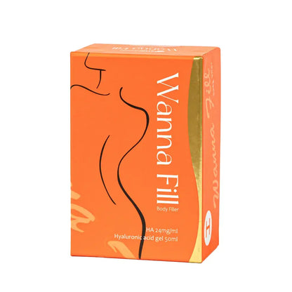Wanna Fill H body filler box showcasing hyaluronic acid gel for high-impact sculpting and natural-looking results by Nutrination.