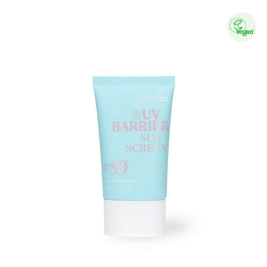Vanhalla All day UV Barrier Sun Screen SPF 50, broad-spectrum protection with DNA-repairing PDRN and peptides, Nutrination.