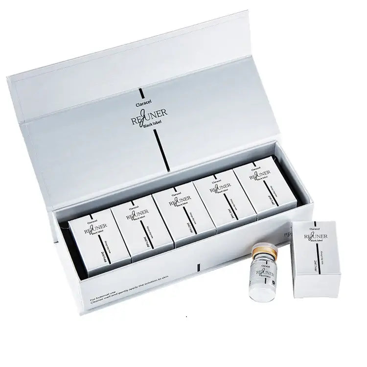 REJUNER Black Label packaging featuring multiple vials for skin regeneration and nutrination.
