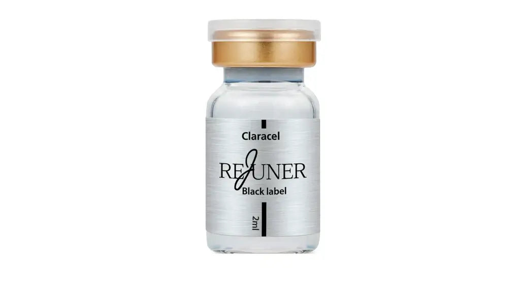 REJUNER Black Label vial for skin rejuvenation with PDO complex, promoting collagen production and skin density.