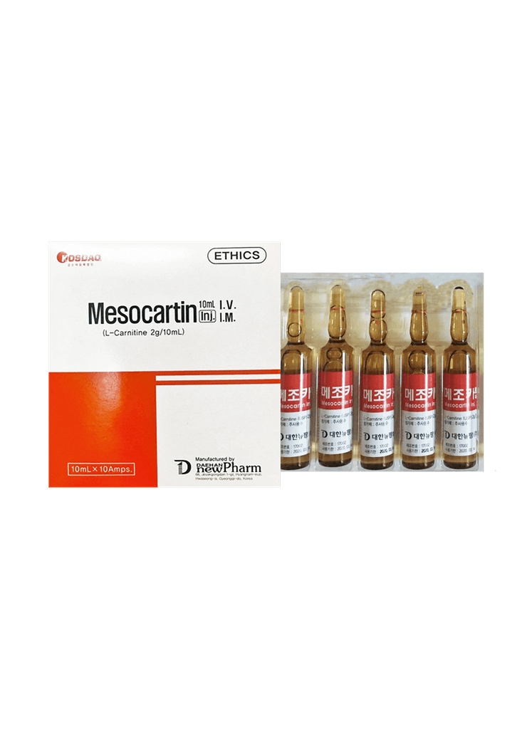 Meso Cartin ampoules by Nutrination, featuring L-carnitine for athletic performance and adipose metabolism support.